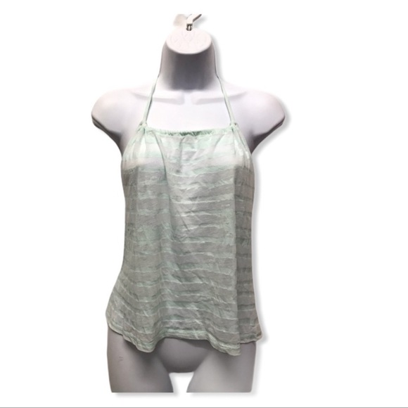 LF Mint Striped Sheer Open Back Halter Top | Size M - Picture 5 of 9